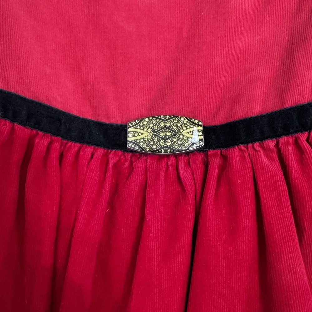 Ralph Lauren Dress Girls‎ 6 Red Corduroy Velvet Waist Puff Sleeve Lined Holiday